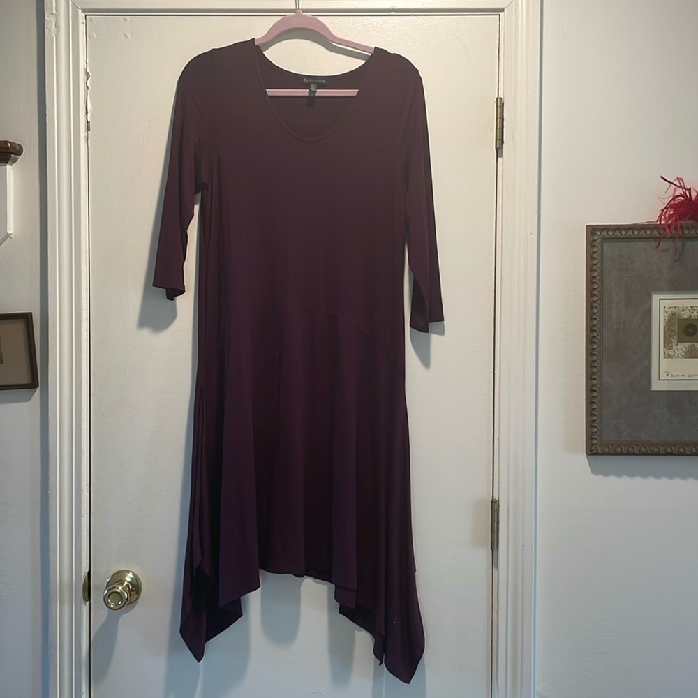 Eileen Fisher Purple Jewel Neck Side Peaked Asymmetrical Jersey Dress